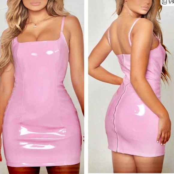 PrettyLittleThing Dresses & Skirts - PrettyLittleThing Baby Pink PU Bodycon Dress🎀🦋💋🛍️❤️